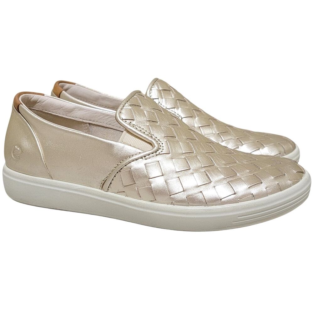 Ecco Women Soft 7 Woven Slip On Sneakers Size EU 35 US 4 Pure White Gold